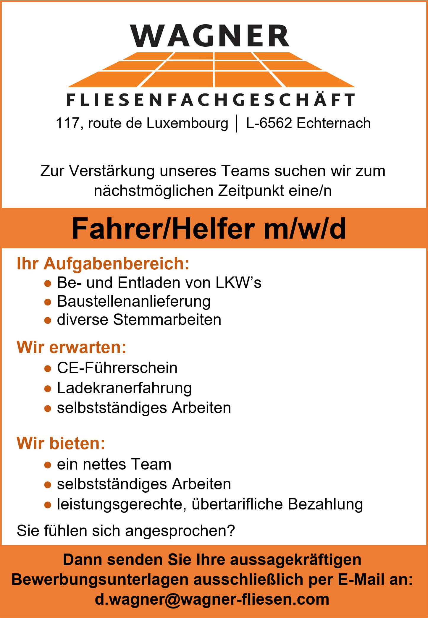 Stellenanzeige für LKW-Fahrer/Helfer